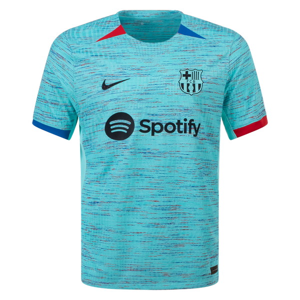 Camiseta de FC Barcelona tercera turquesa, rojo y azul de 2023-2024