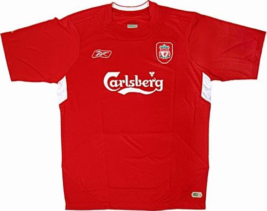 Camiseta de Liverpool local rojo y blanco de 2004-2005