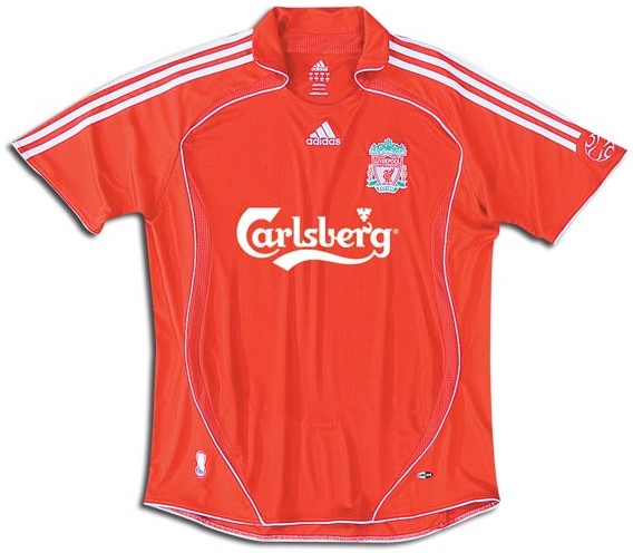 Camiseta de Liverpool local rojo y blanco de 2006-2007