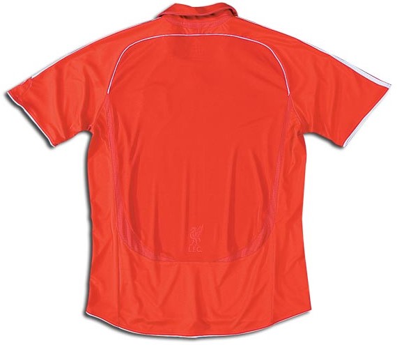 Camiseta de Liverpool local rojo y blanco de 2006-2007, vista espalda