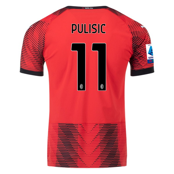 Camiseta de Milan local rojo y negro de 2023-2024, Christian Pulisic, vista espalda