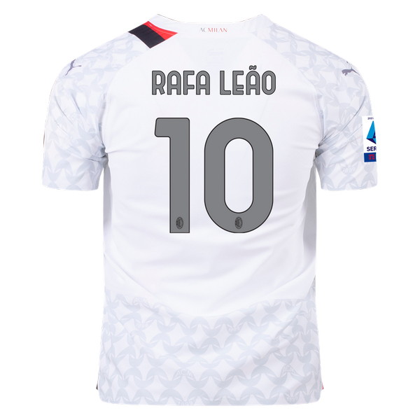 Camiseta de Milan visitante blanco, rojo y negro de 2023-2024, Rafael Leão, vista espalda